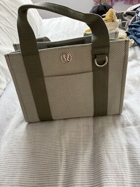 lululemon athletica Olive Green and Cream Canvas Tote